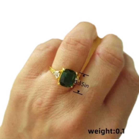 Faux Emerald Ring | Square Cut with Cubic Zirconia Stones and Gold Tone Band NWT - Picture 3 of 4